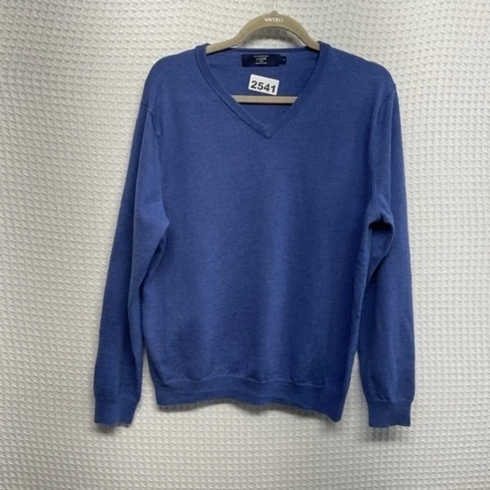 J. Crew Heather Blue Lightweight V-Neck Sweater Men L China‎ 100% Merino Wool